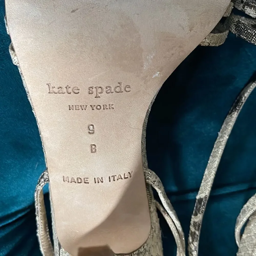 KATE SPADE NEW YORK Women Snakeskin Metallic Ankle Strap Sandals Sz 9